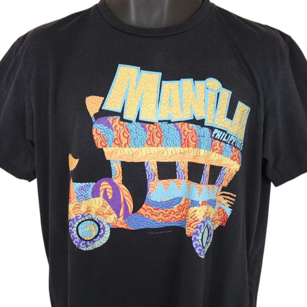 Manila Philippines T Shirt Mens Size XL Black Jeepney Travel Destination Tee